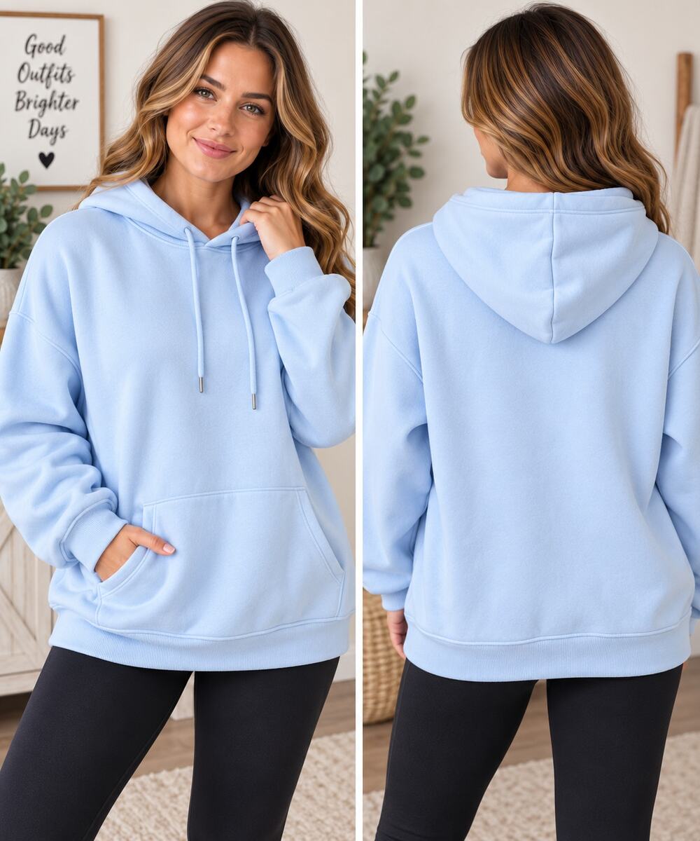SHEIN Womens XL Light Blue Oversized Pullover Hoodie Sweatshirt Minimalist